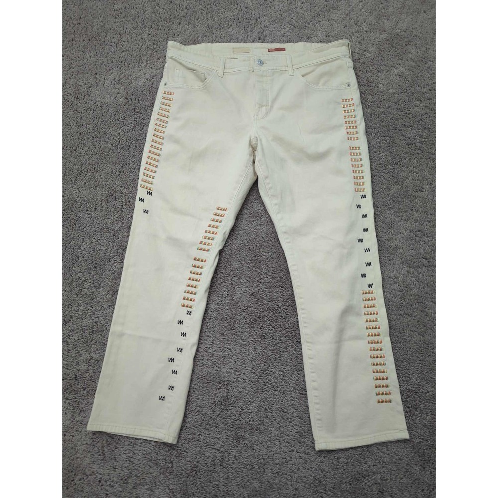 Pilcro Jeans Womens 38 Ivory Embroidered Slim Boyfriend Anthropologie Boho‎